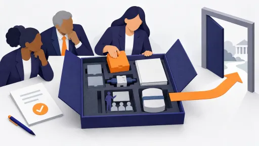 Illustration of a modular service kit with documentation, portable data and an exit path.
