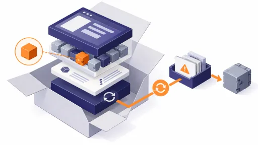 Illustration of software components, dependencies and an ongoing maintenance route.